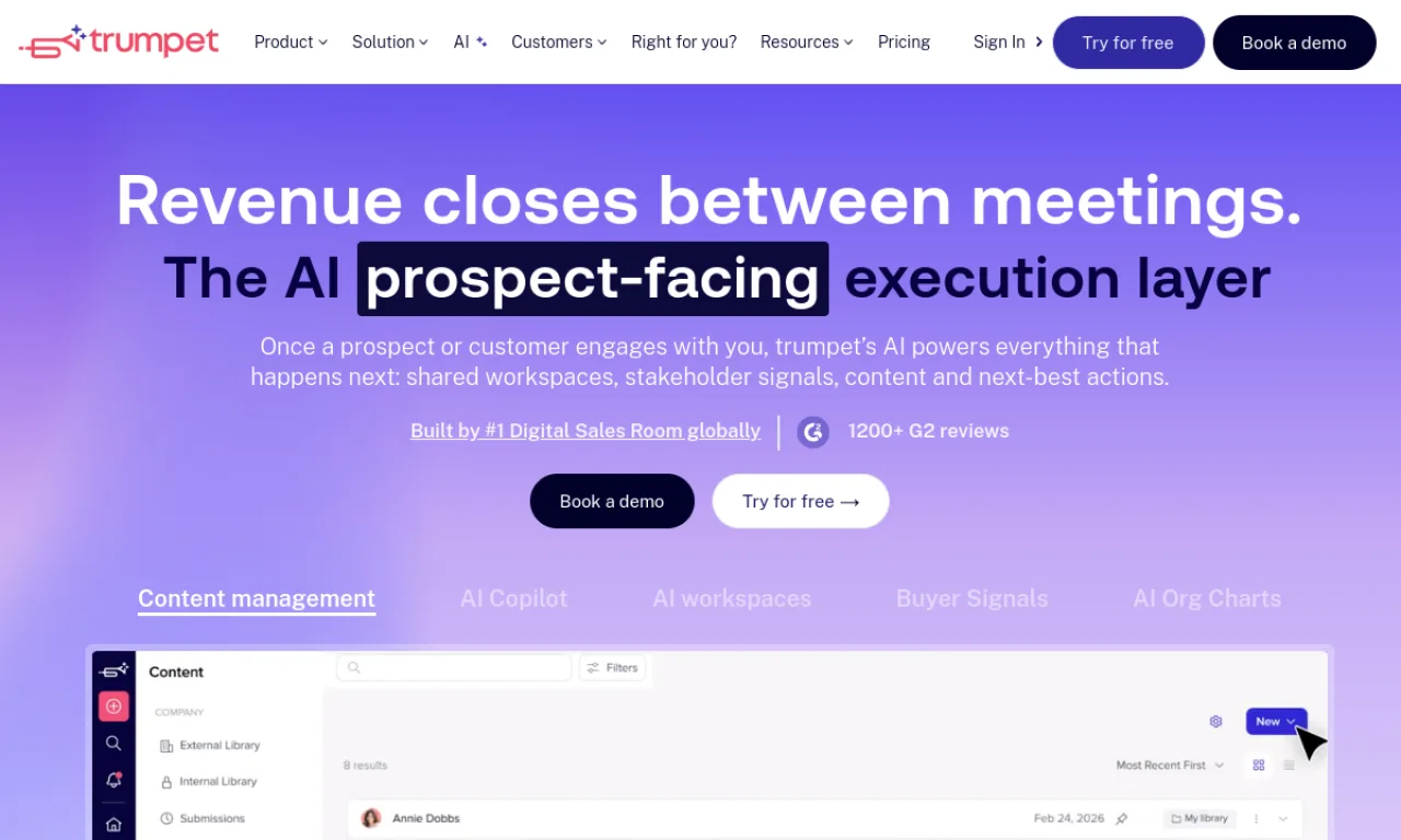 Screenshot of Trumpet website