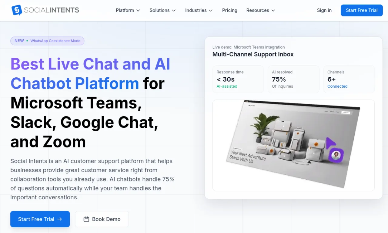 Screenshot of Social Intents website