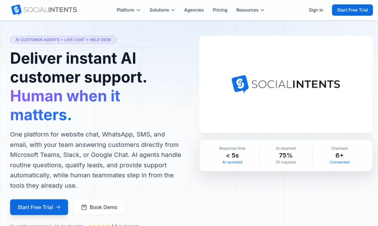 Screenshot of Social Intents website