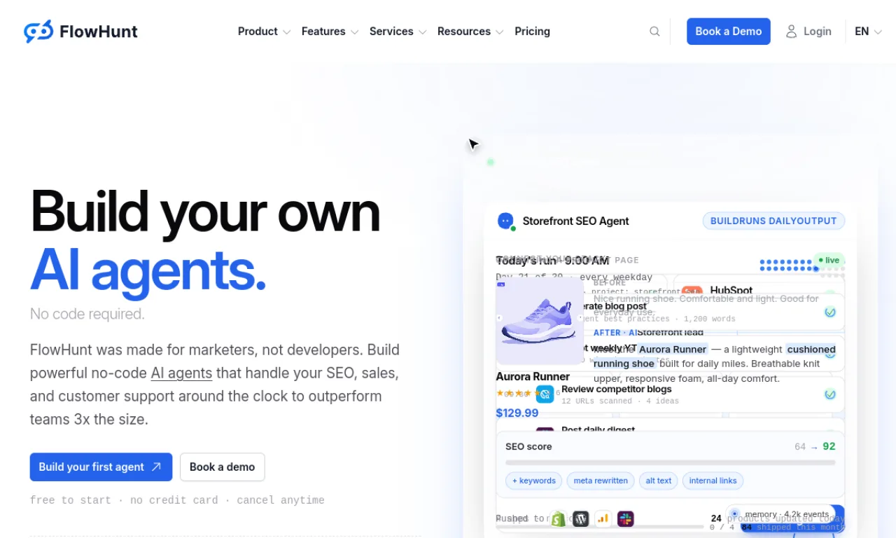Screenshot of FlowHunt website