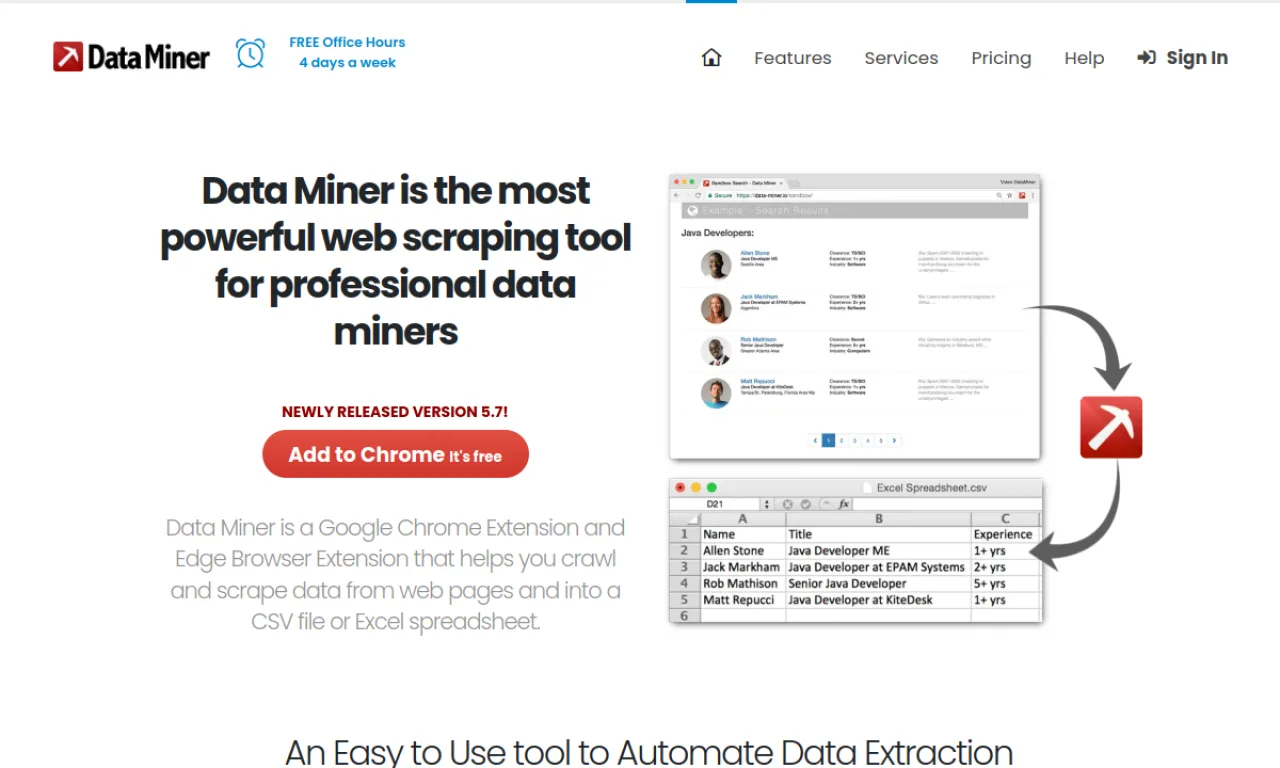 Screenshot of Data Miner website