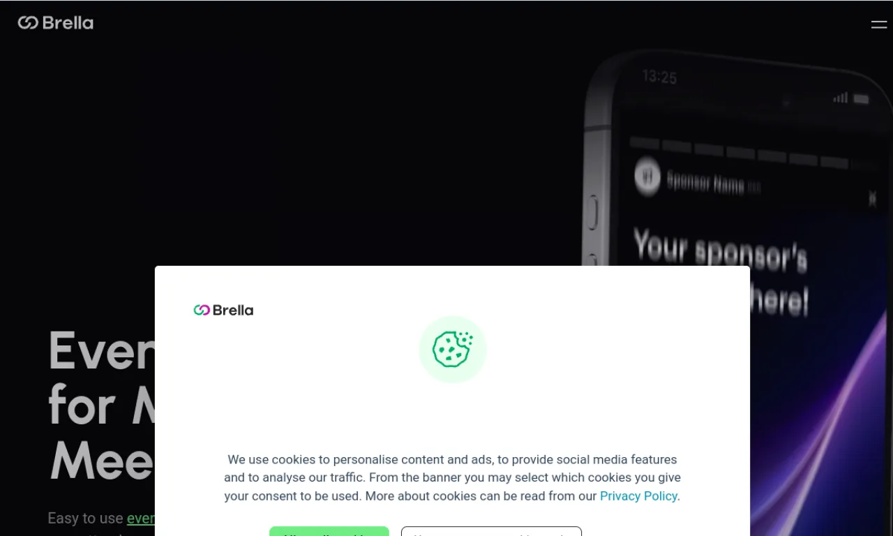 Screenshot of Brella website