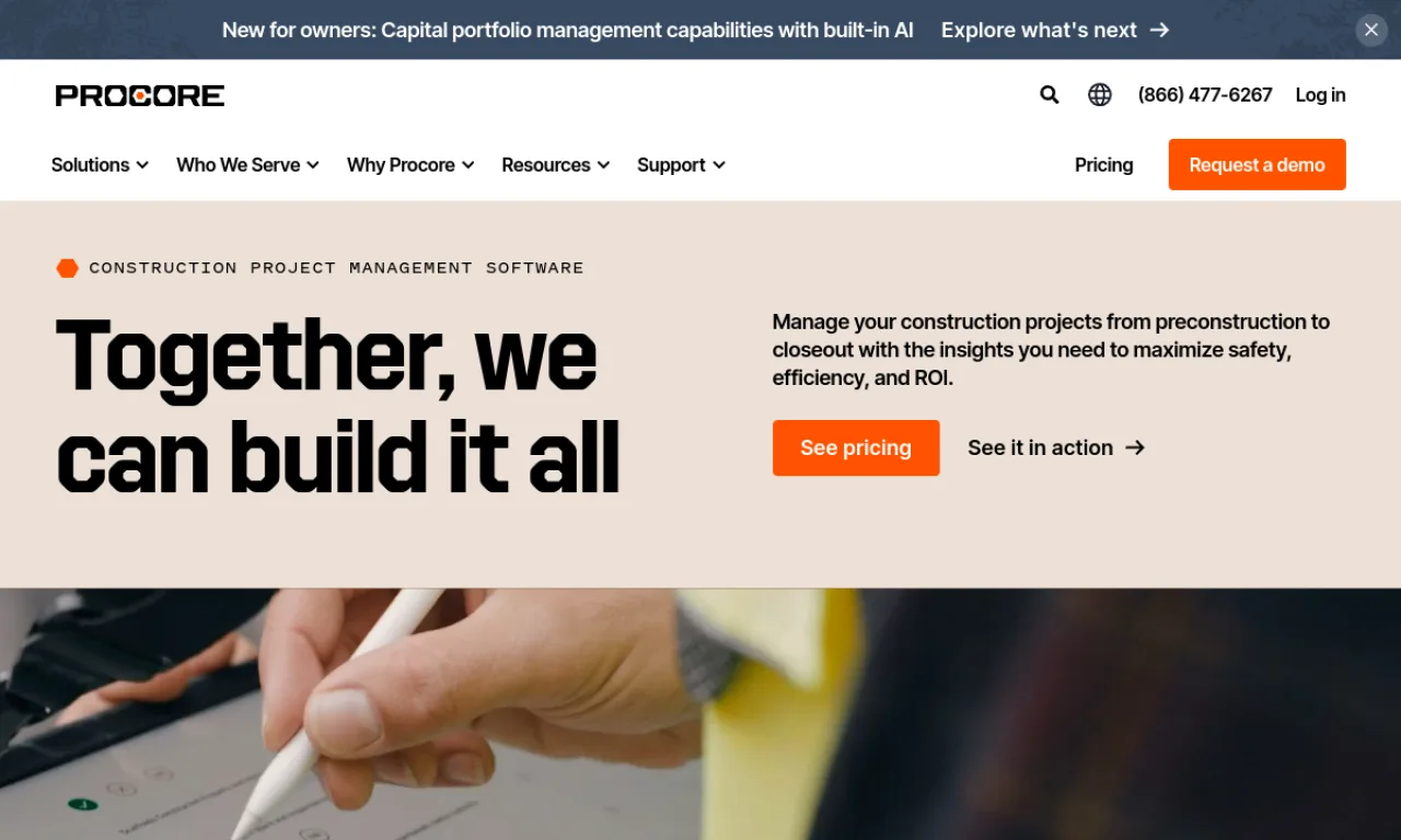 Screenshot of Procore website