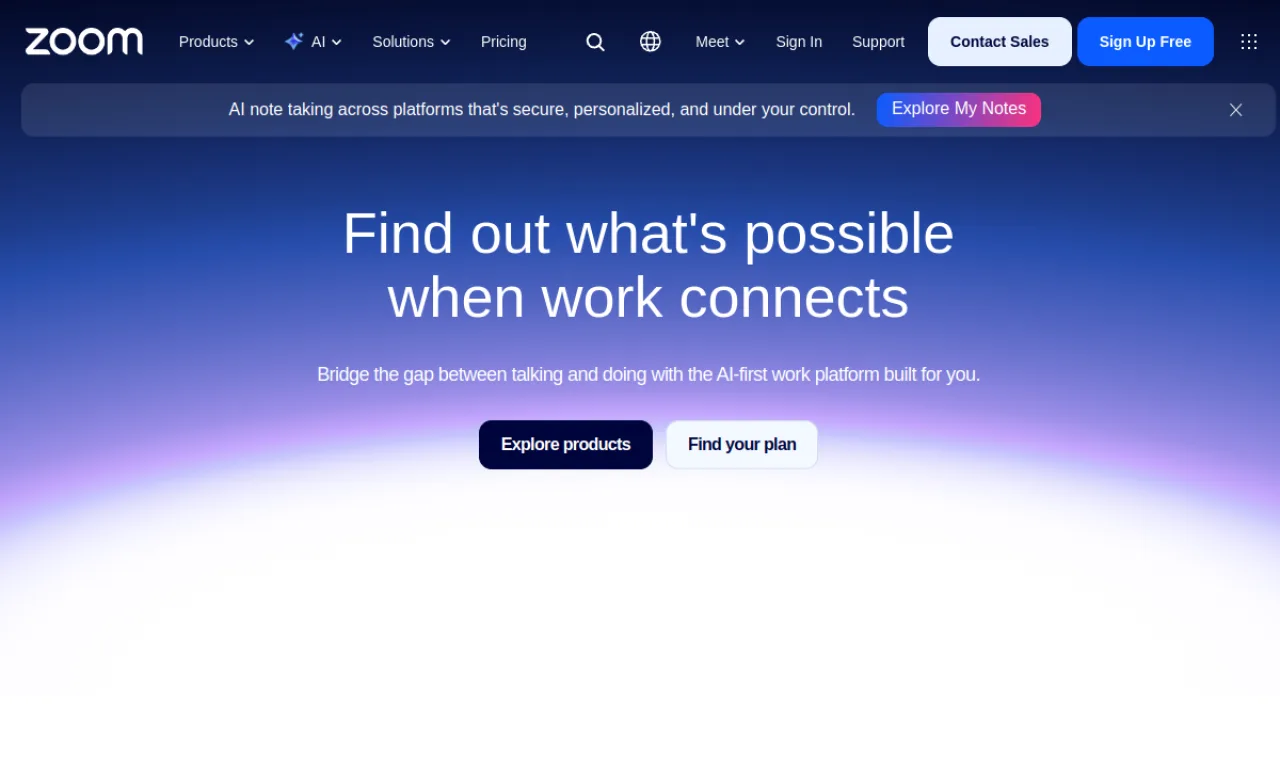 Screenshot of Zoom Workplace website