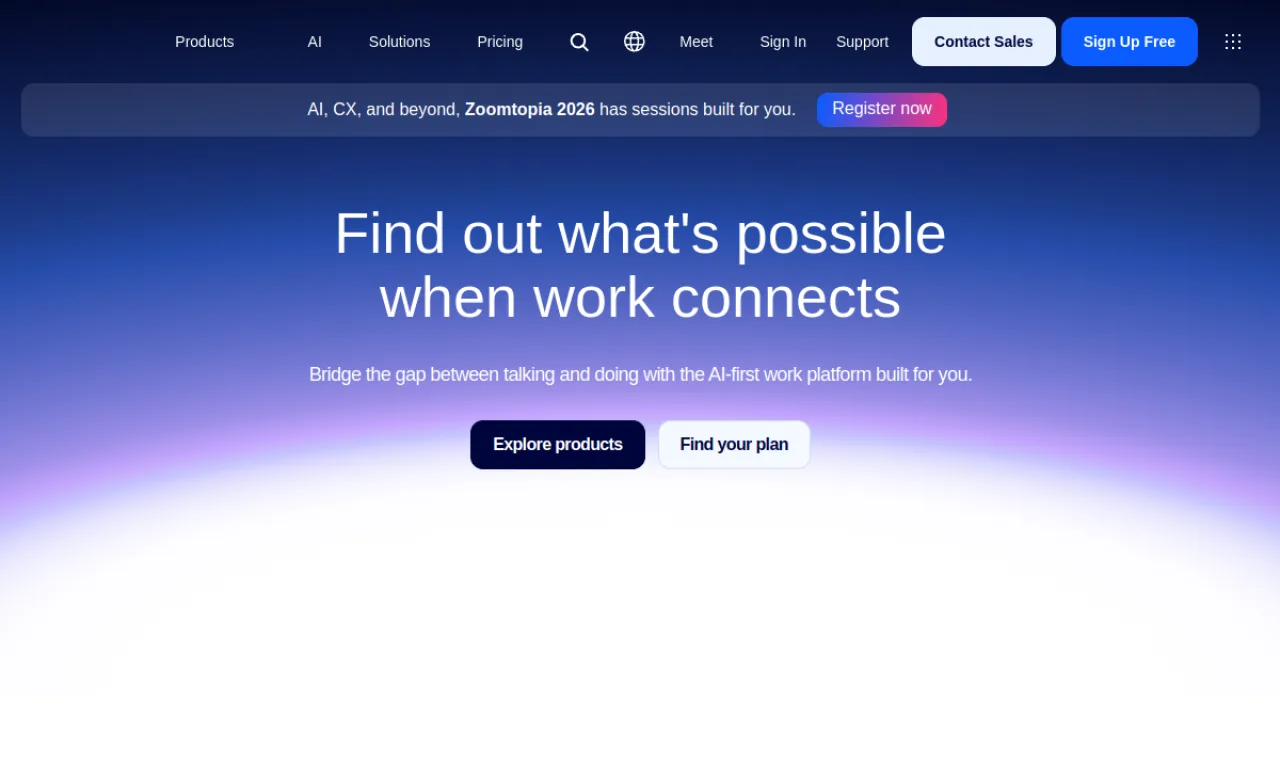 Screenshot of Zoom Workplace website
