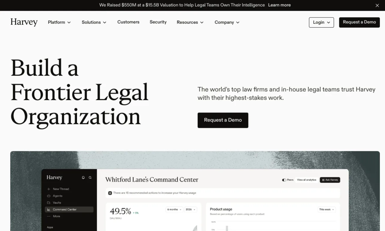 Screenshot of Harvey website