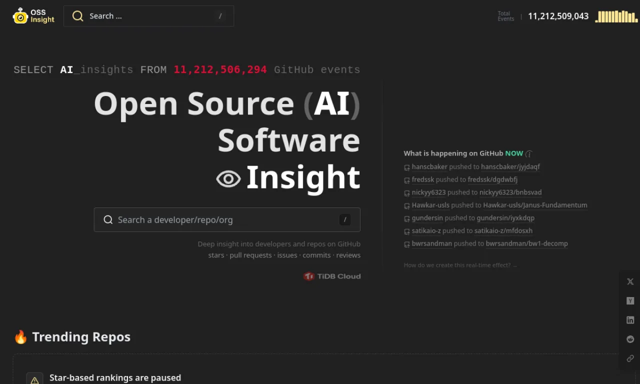 Screenshot of OSS Insight website