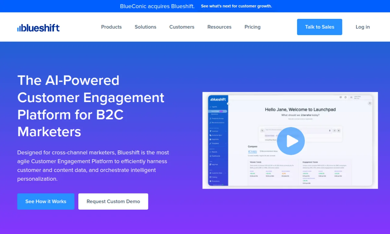 Screenshot of Blueshift website