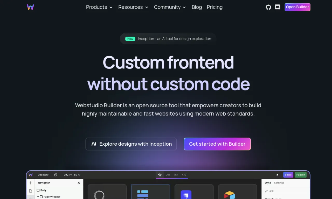 Screenshot of Webstudio website