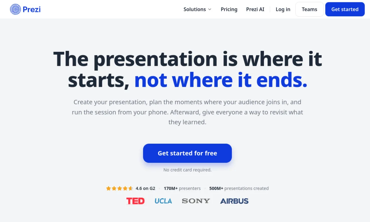 Screenshot of Prezi website