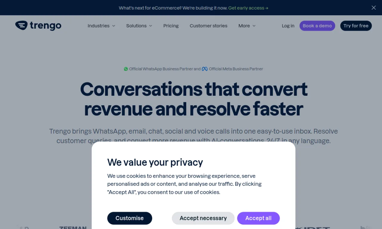 Screenshot of Trengo website