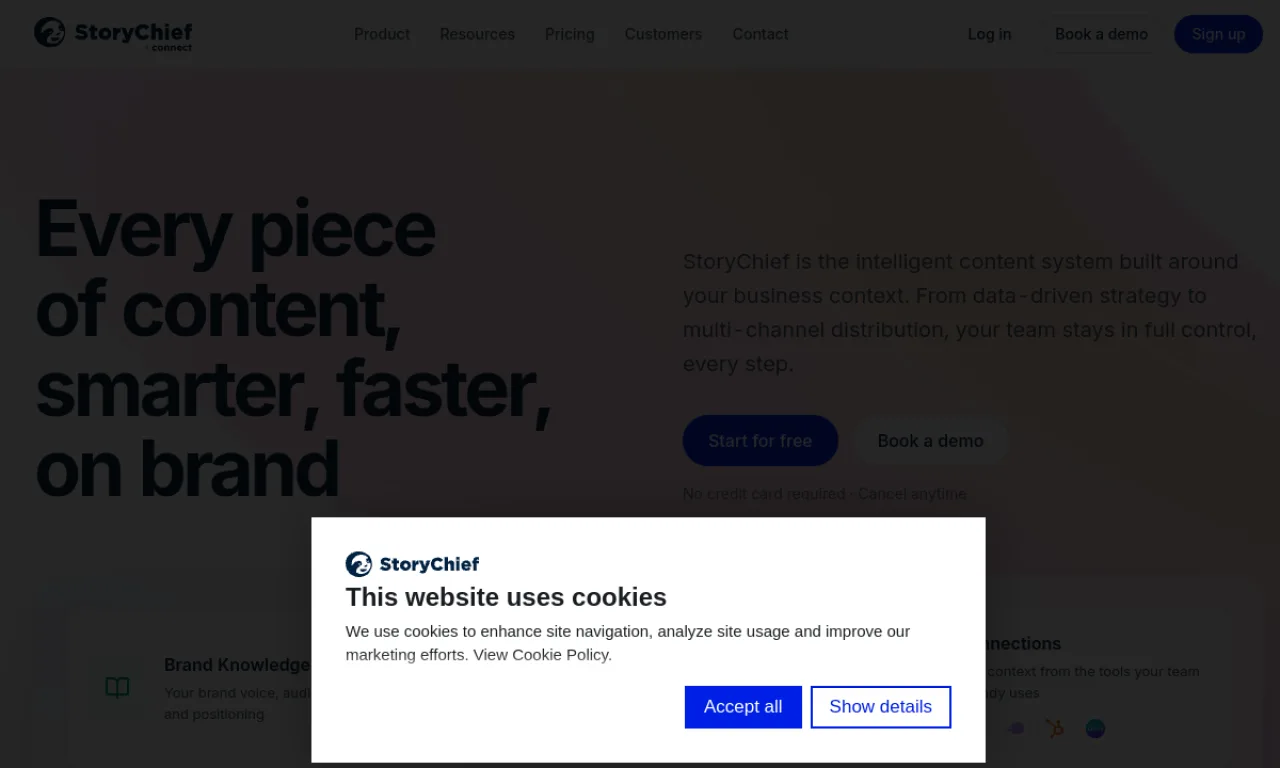 Screenshot of StoryChief website
