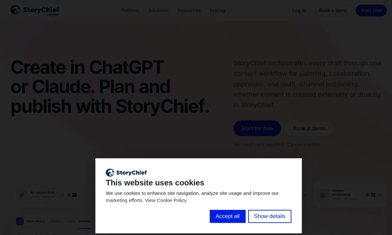 Screenshot of StoryChief website