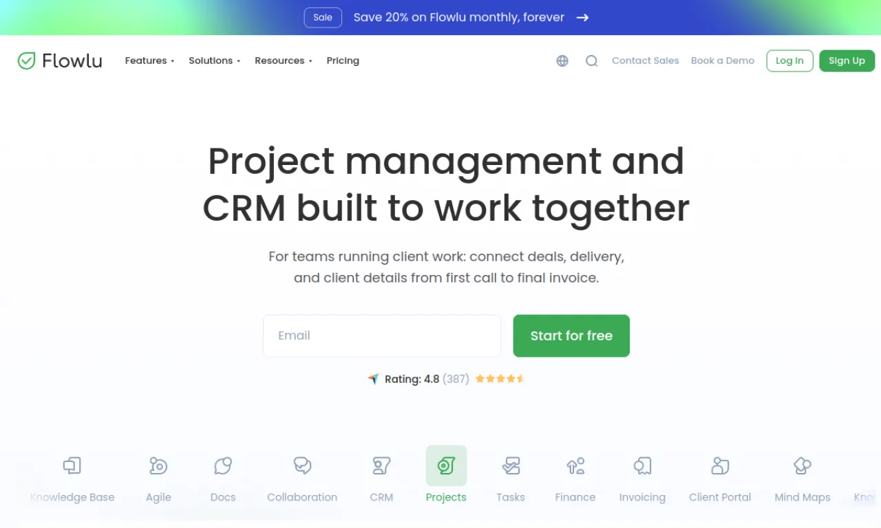 Screenshot of Flowlu website