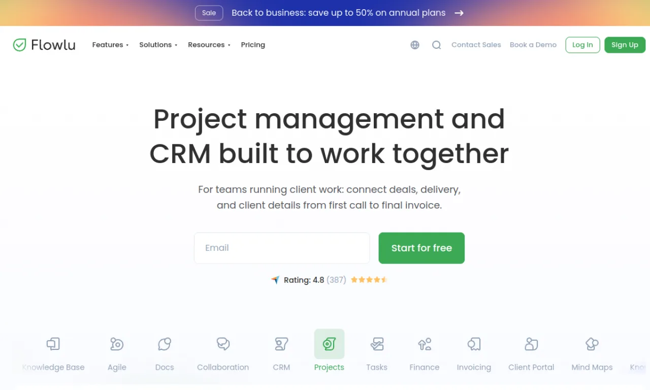 Screenshot of Flowlu website