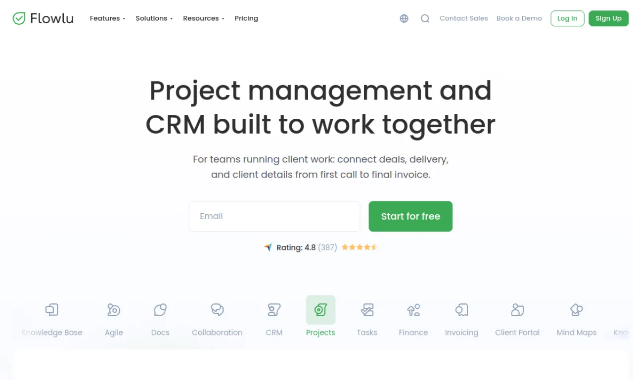 Screenshot of Flowlu website