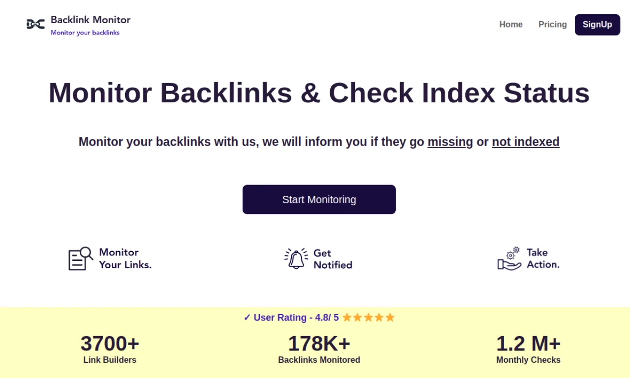 Screenshot of Monitor Backlinks website
