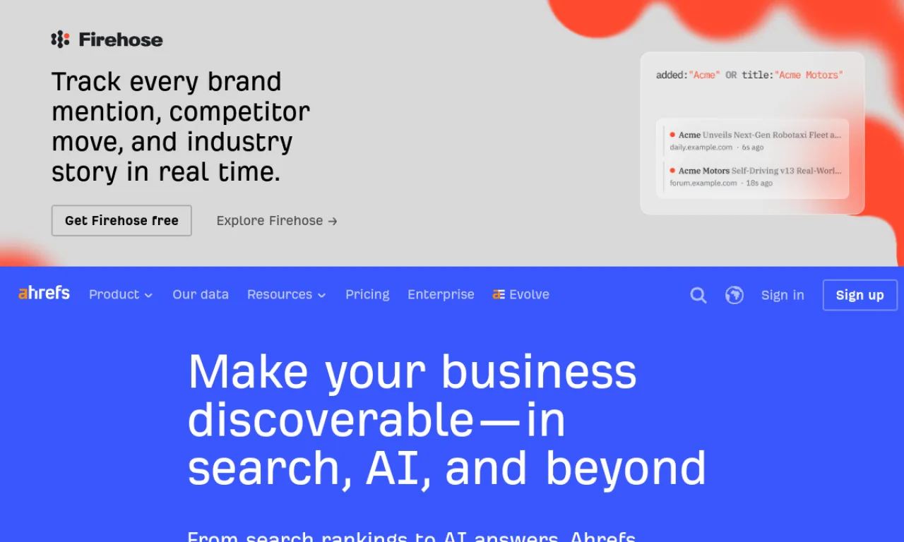 Screenshot of Ahrefs Brand Radar website