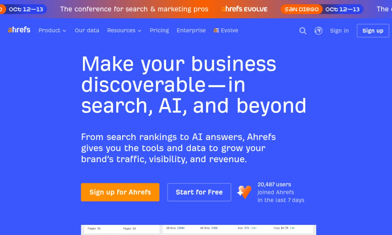 Screenshot of Ahrefs Brand Radar website