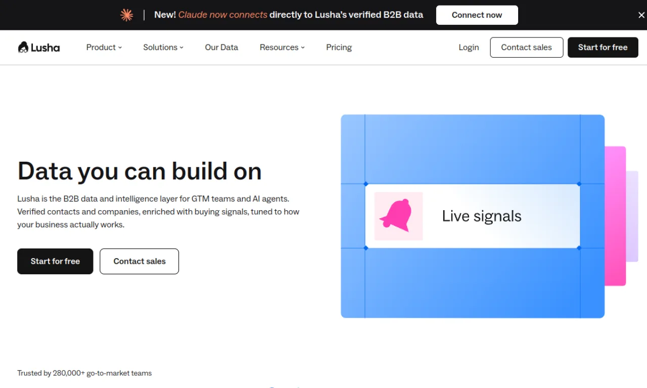 Screenshot of Leadbook / Lusha API website