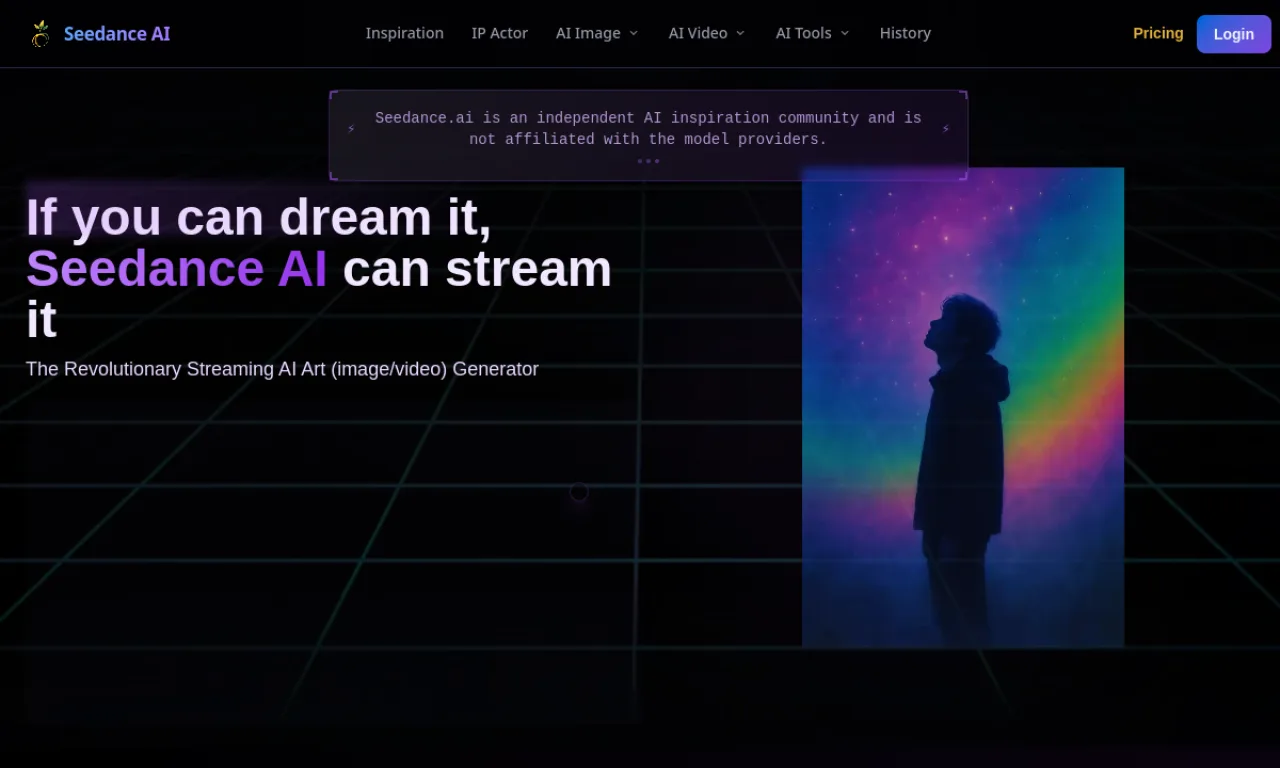 Screenshot of Seedance website