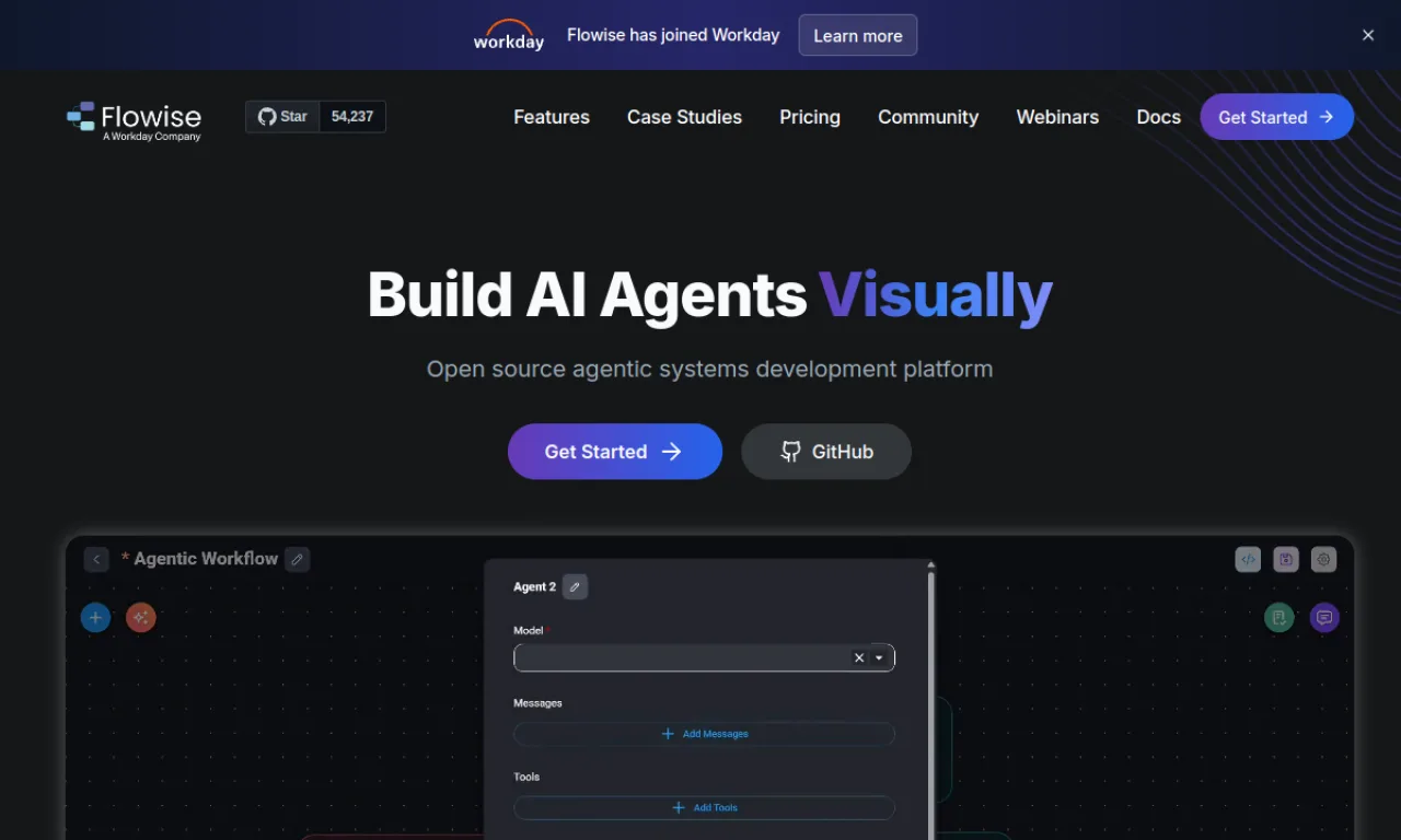 Screenshot of Flowise / Langflow website