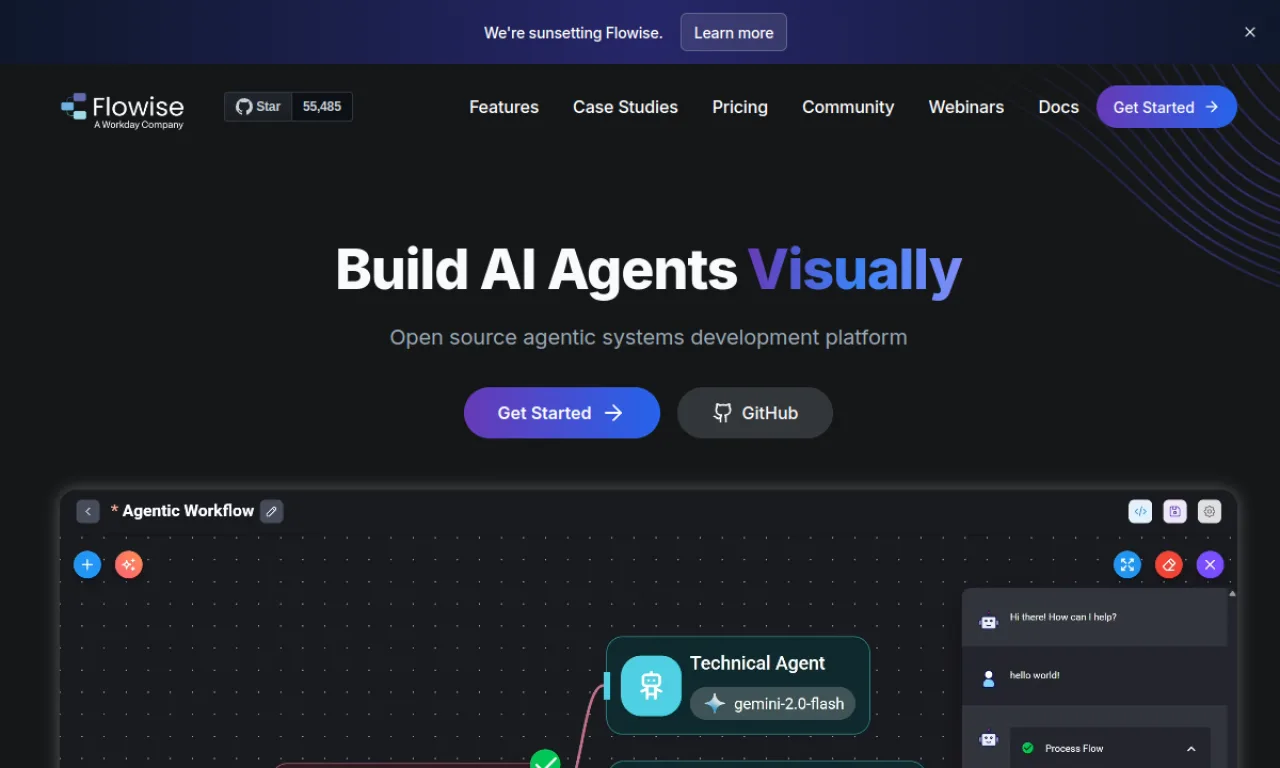 Screenshot of Flowise / Langflow website