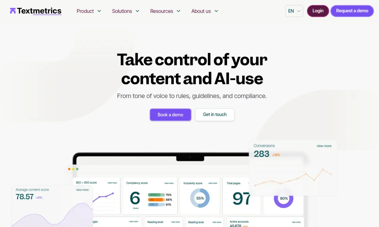 Screenshot of Textmetrics website
