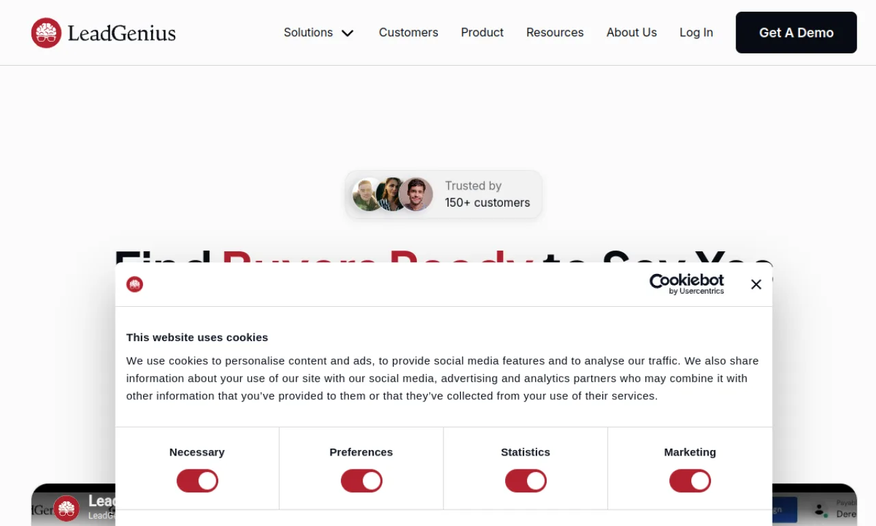 Screenshot of LeadGenius website