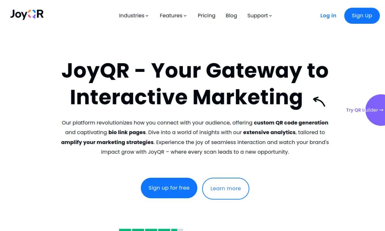 Screenshot of JoyQR website