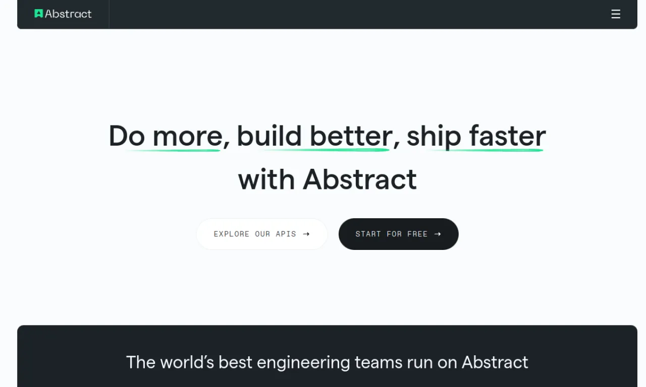 Screenshot of Abstract API website