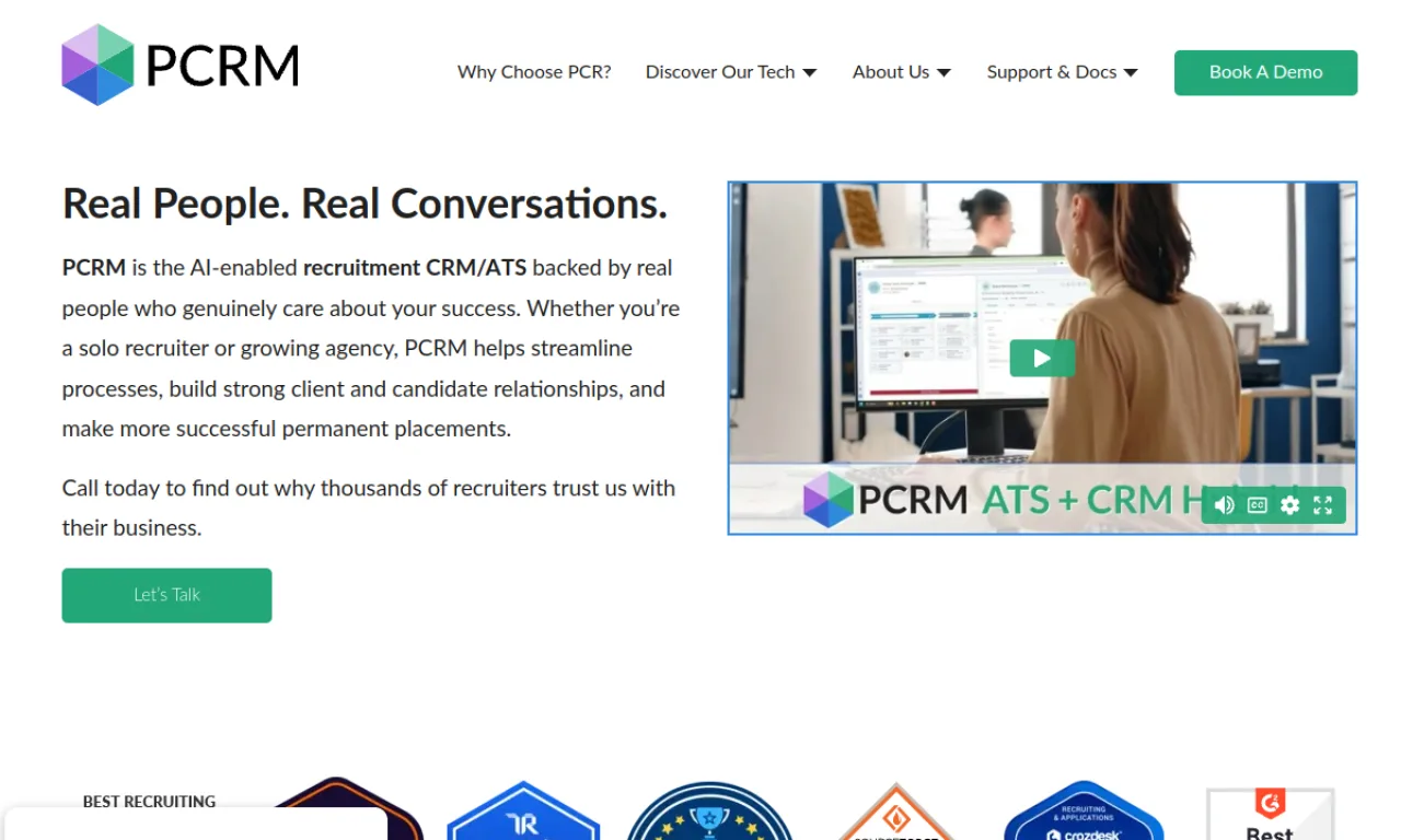 Screenshot of PCRecruiter website