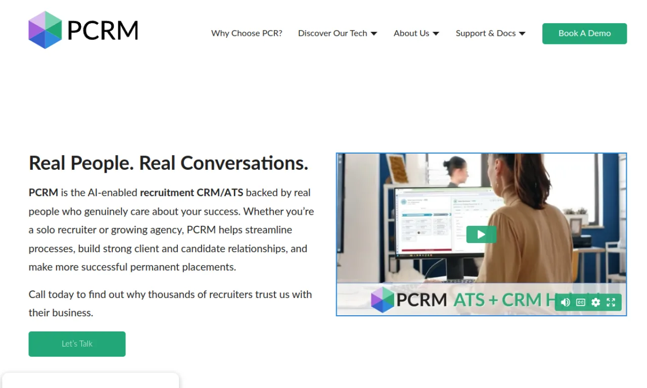 Screenshot of PCRecruiter website