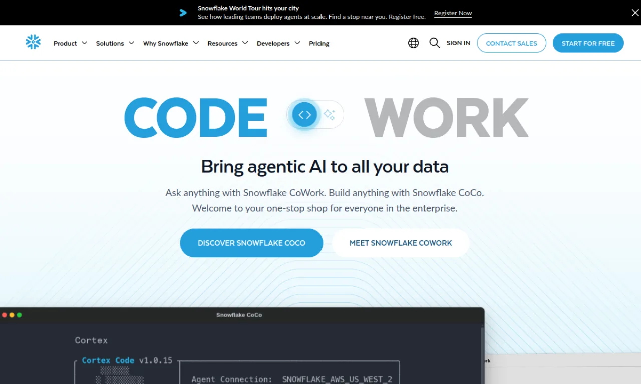 Screenshot of Snowflake website