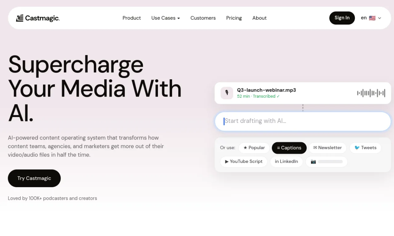 Screenshot of Castmagic website