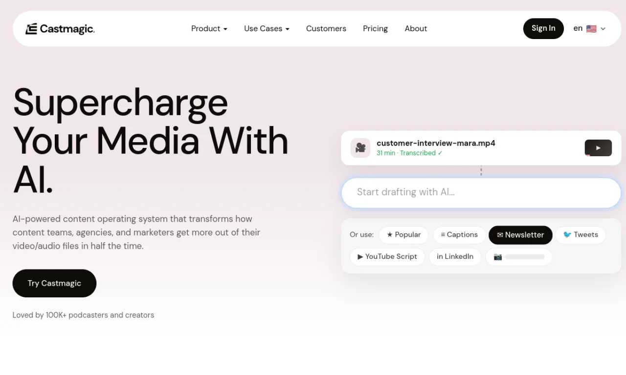 Screenshot of Castmagic website