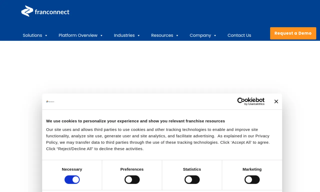Screenshot of FranConnect website