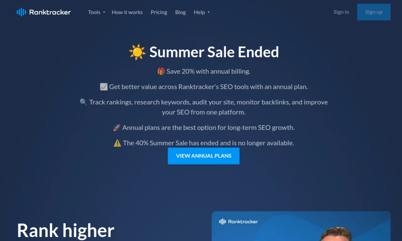 Screenshot of Ranktracker website