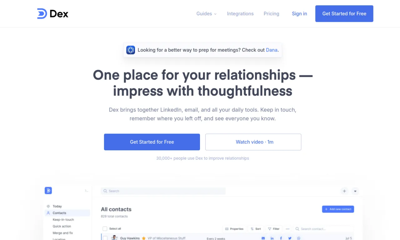 Screenshot of Dex website