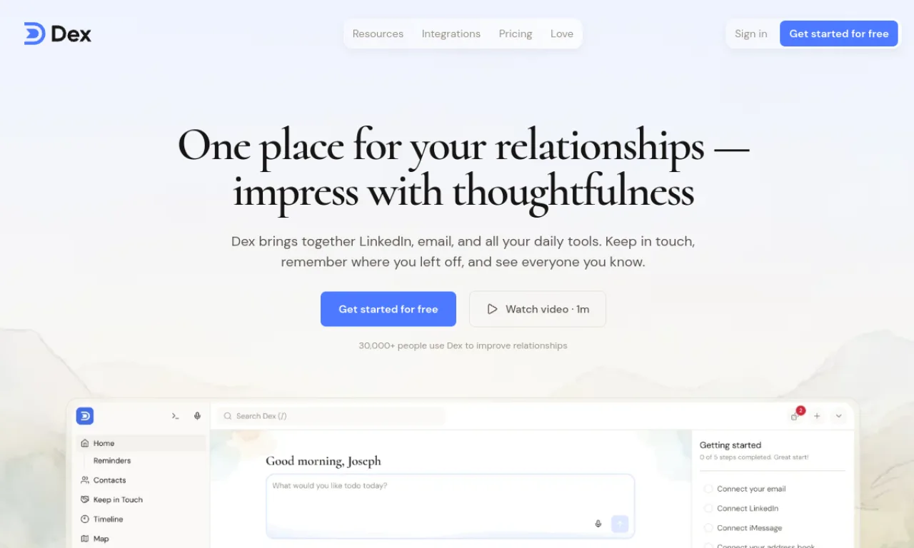 Screenshot of Dex website