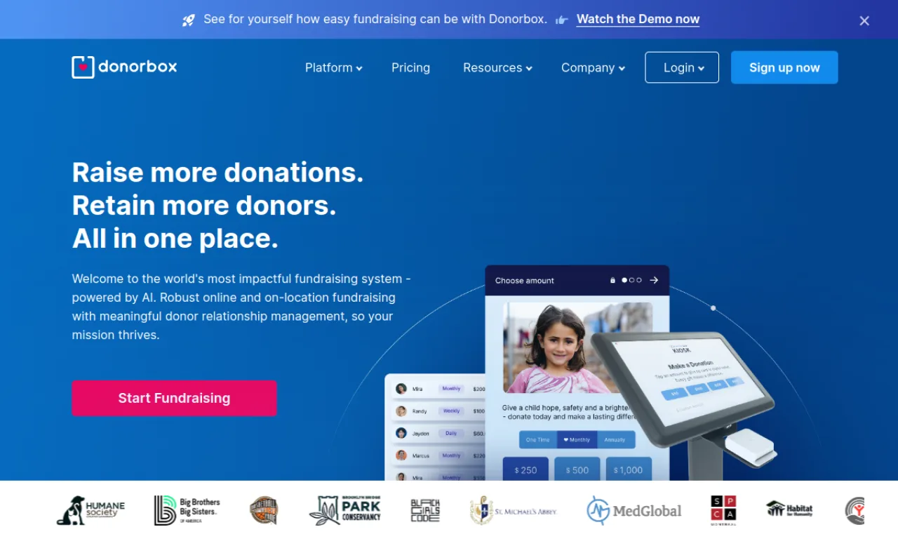 Screenshot of Donorbox website