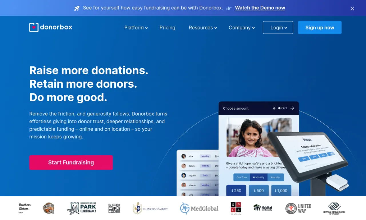 Screenshot of Donorbox website