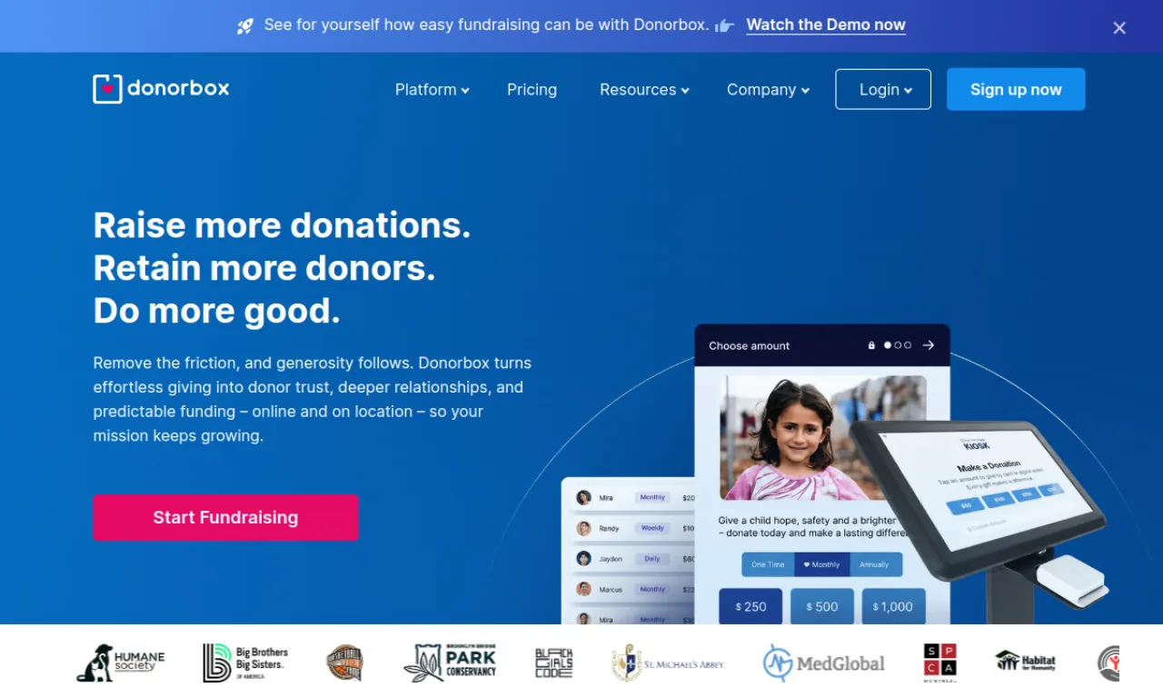 Screenshot of Donorbox website