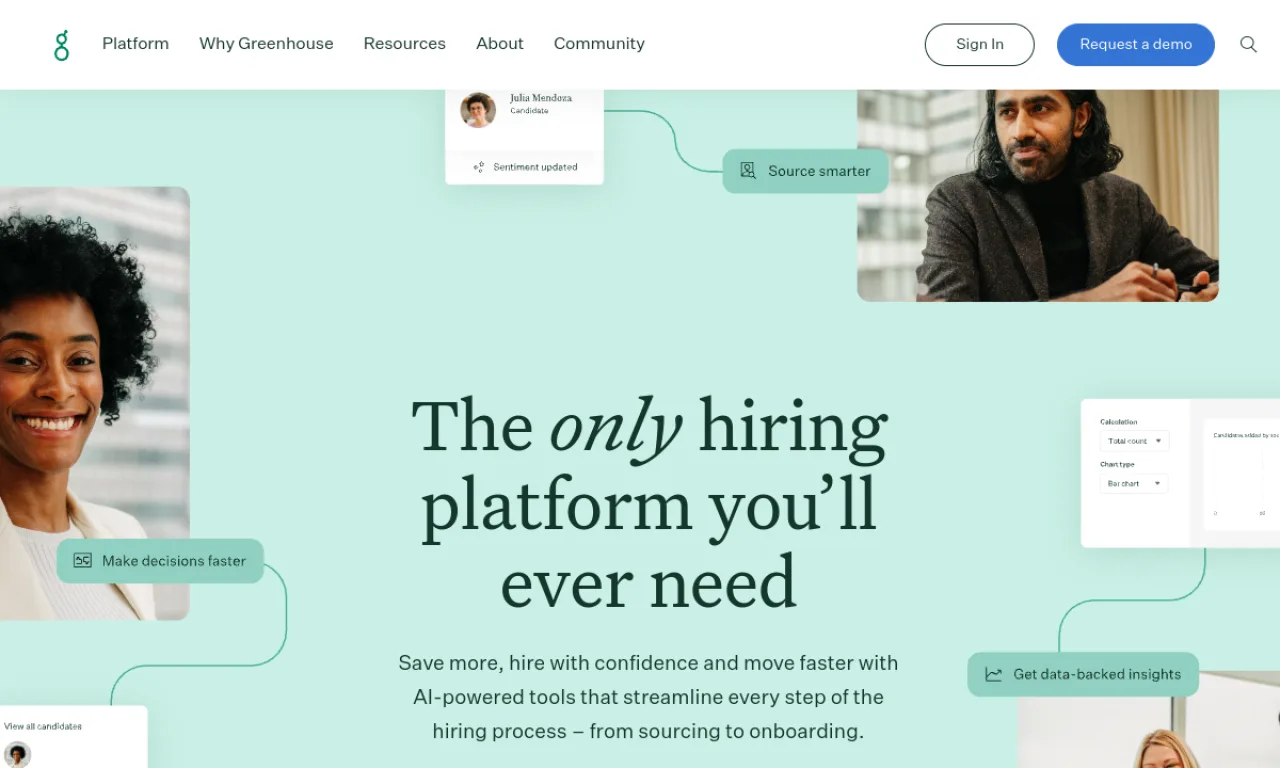 Screenshot of Greenhouse website
