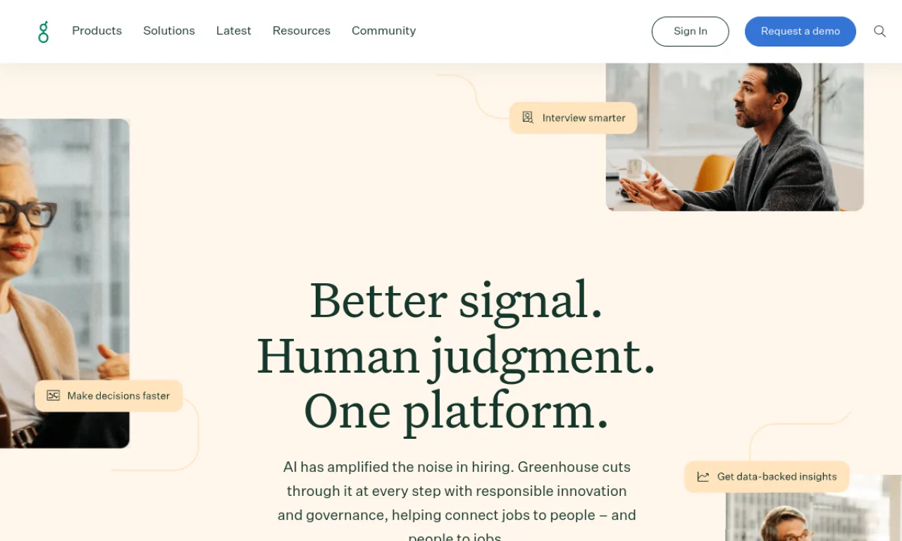 Screenshot of Greenhouse website