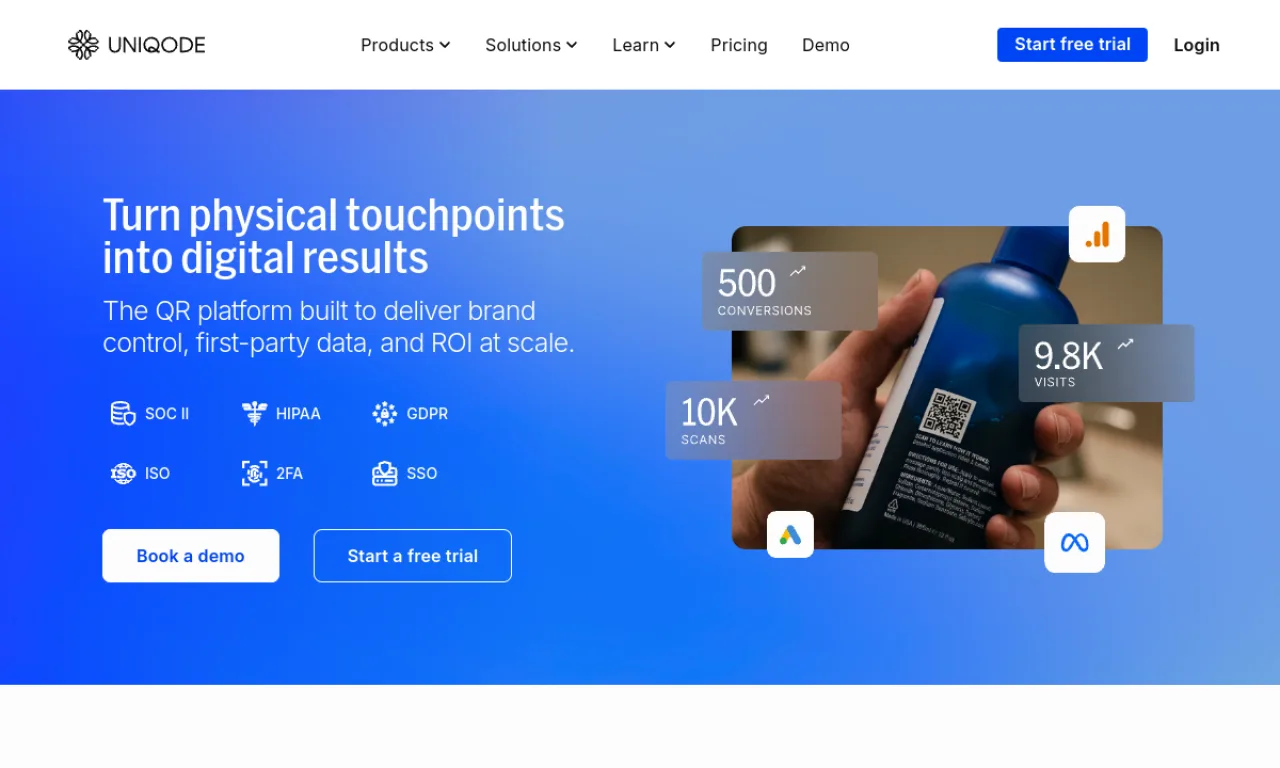 Screenshot of Uniqode (Beaconstac) website
