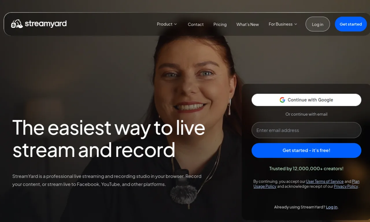Screenshot of StreamYard website
