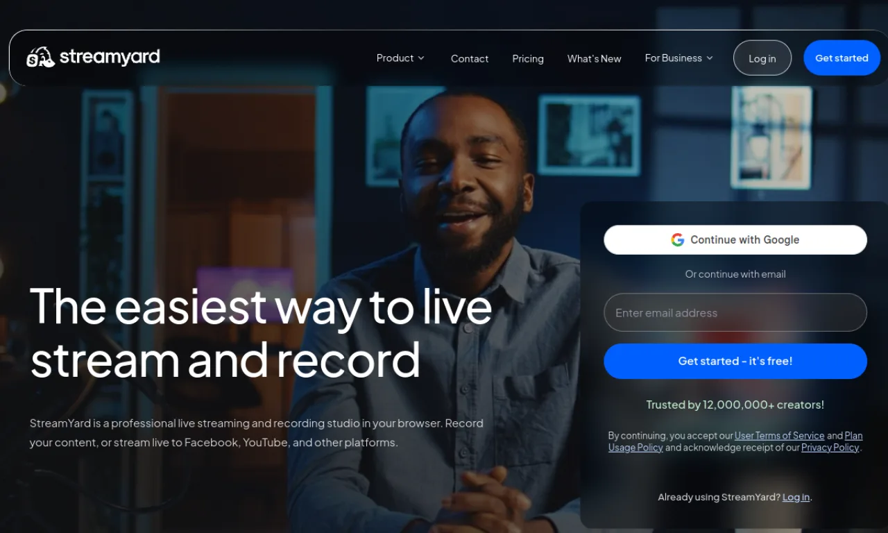 Screenshot of StreamYard website