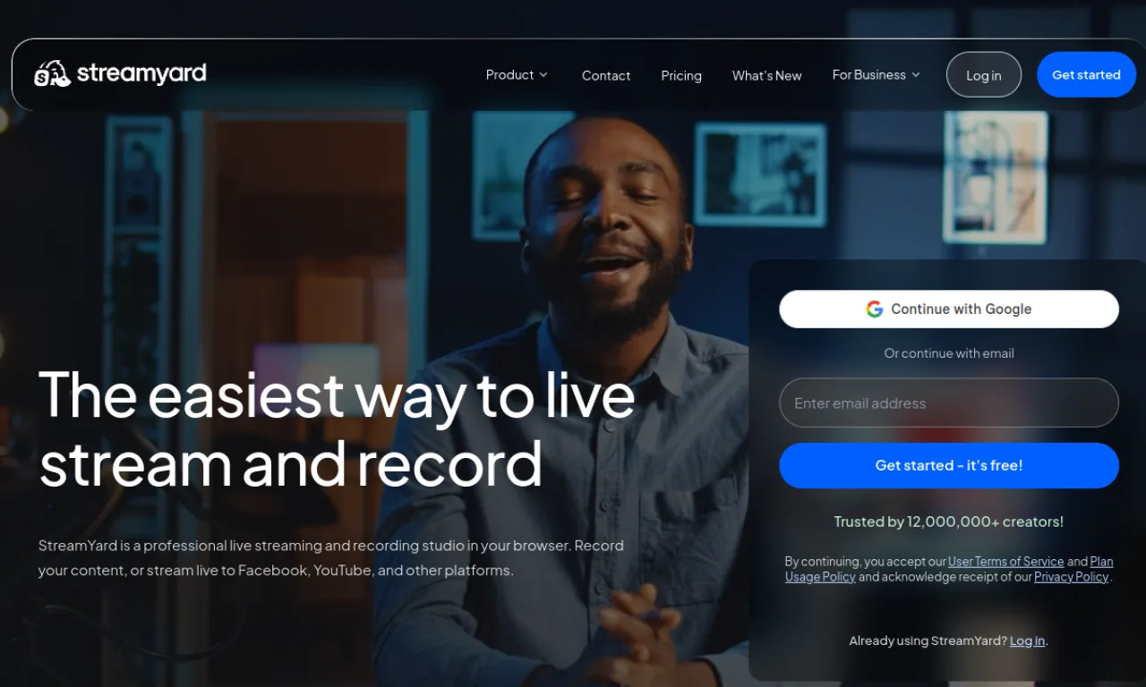 Screenshot of StreamYard website