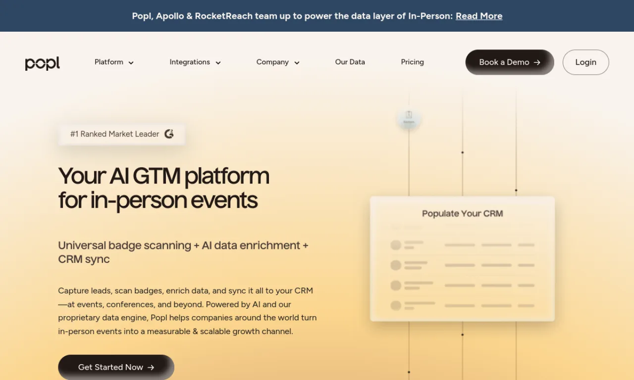 Screenshot of Popl website